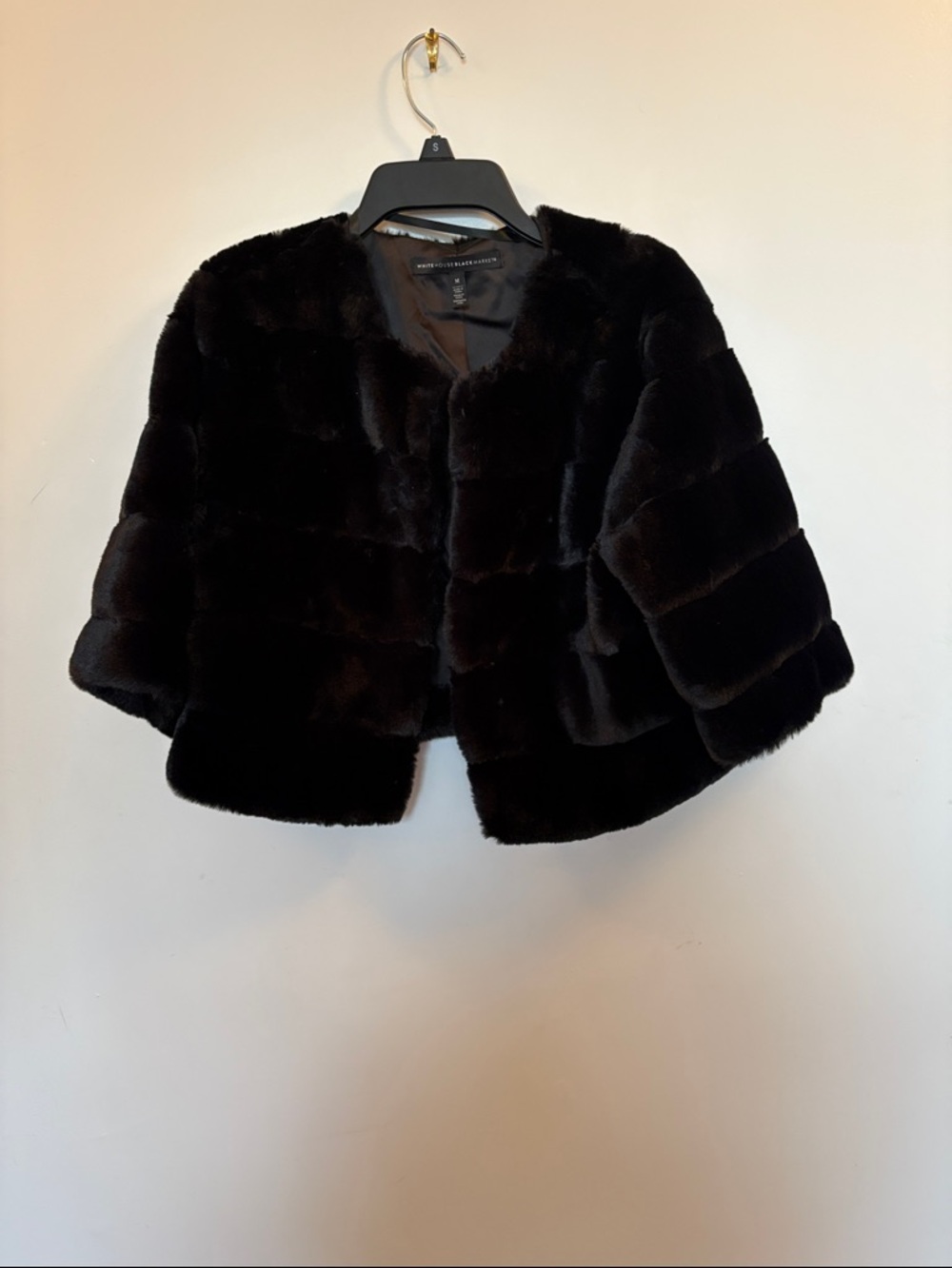 White House Black Market Black Faux Fur Cropped Coat